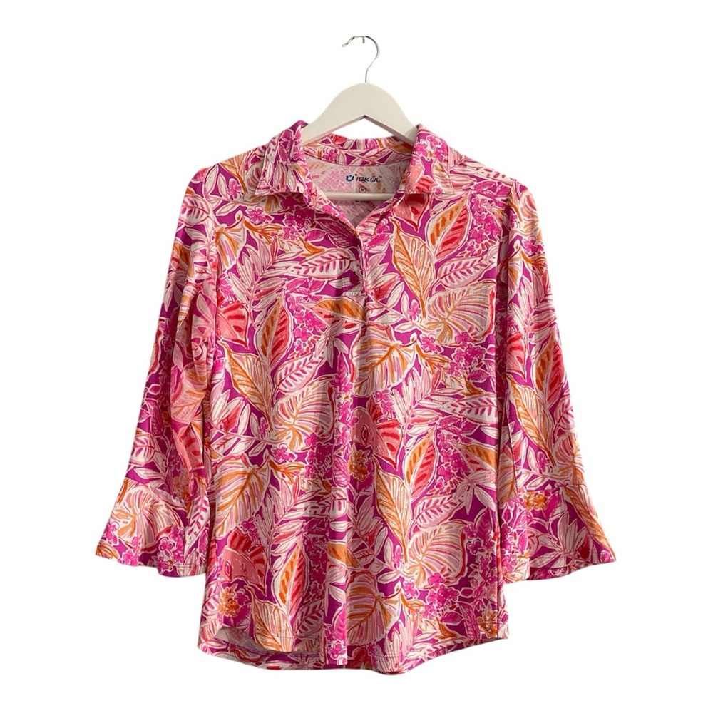 IBKUL Sun Swim Shirt Top Vented Mesh 3/4 BELL Sleeve  Golf Tennis pickleball